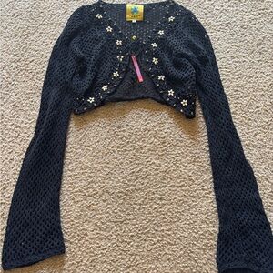 UNIF Crochet Cropped Shells Bell Sleeve Size XS NEW